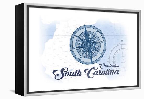 Charleston, South Carolina - Compass - Blue - Coastal Icon-Lantern Press-Framed Stretched Canvas