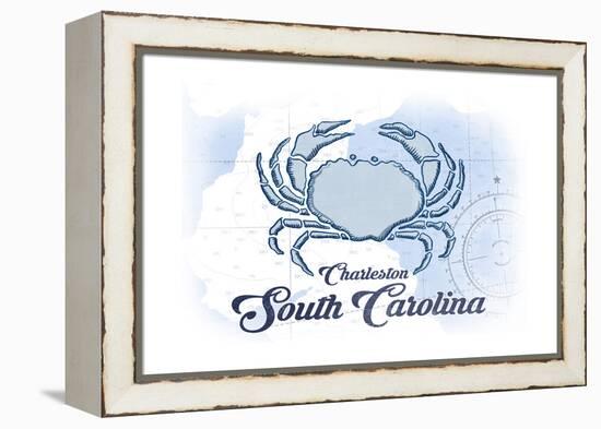 Charleston, South Carolina - Crab - Blue - Coastal Icon-Lantern Press-Framed Stretched Canvas