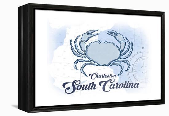 Charleston, South Carolina - Crab - Blue - Coastal Icon-Lantern Press-Framed Stretched Canvas