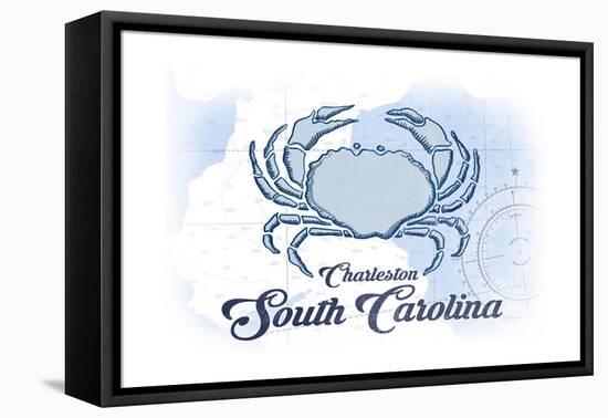 Charleston, South Carolina - Crab - Blue - Coastal Icon-Lantern Press-Framed Stretched Canvas