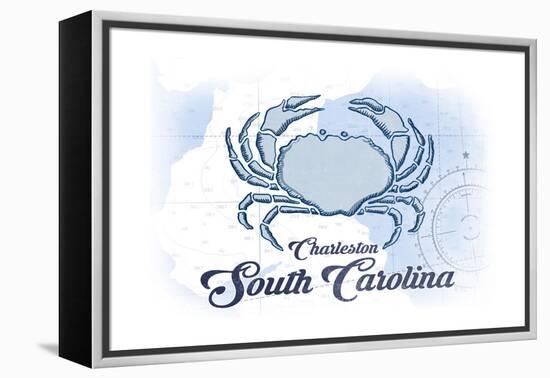 Charleston, South Carolina - Crab - Blue - Coastal Icon-Lantern Press-Framed Stretched Canvas