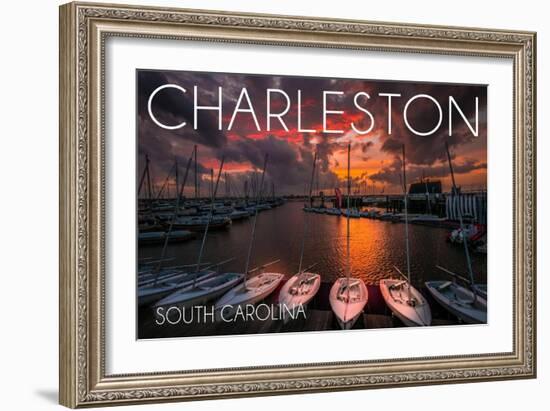 Charleston, South Carolina - Harbor and Sunset-Lantern Press-Framed Art Print