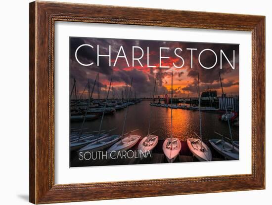 Charleston, South Carolina - Harbor and Sunset-Lantern Press-Framed Art Print