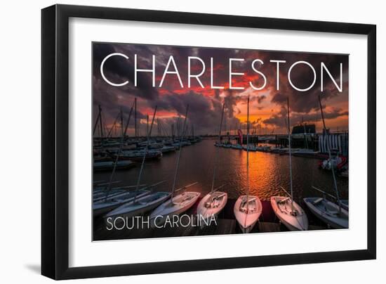 Charleston, South Carolina - Harbor and Sunset-Lantern Press-Framed Art Print