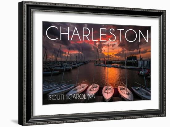 Charleston, South Carolina - Harbor and Sunset-Lantern Press-Framed Art Print