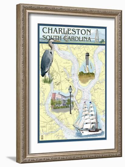 Charleston, South Carolina - Nautical Chart-Lantern Press-Framed Art Print