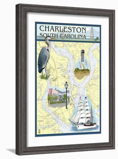 Charleston, South Carolina - Nautical Chart-Lantern Press-Framed Art Print