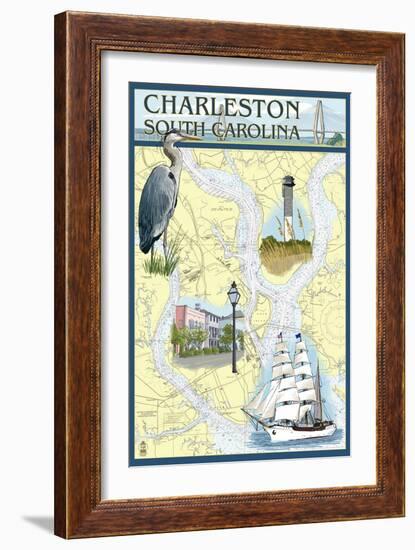 Charleston, South Carolina - Nautical Chart-Lantern Press-Framed Art Print