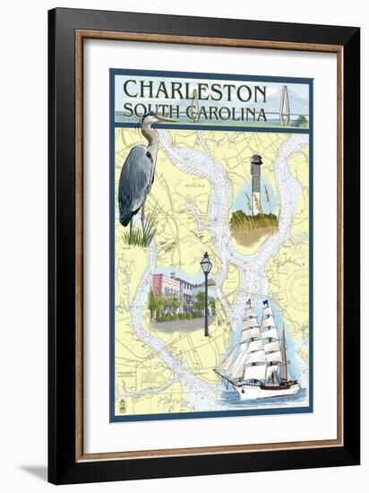 Charleston, South Carolina - Nautical Chart-Lantern Press-Framed Art Print