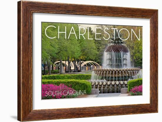 Charleston, South Carolina - Pineapple Fountain-Lantern Press-Framed Art Print