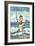 Charleston, South Carolina - Pinup Girl Surf Fishing-Lantern Press-Framed Art Print