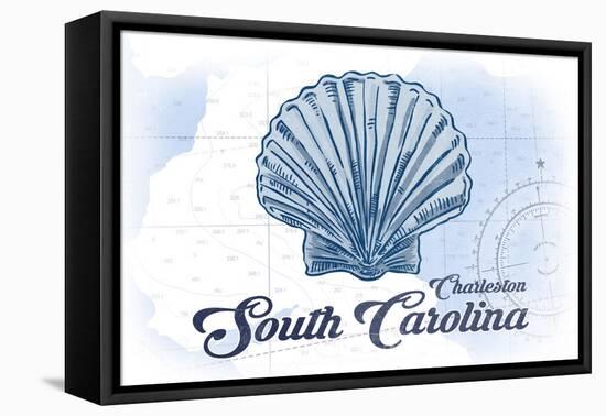 Charleston, South Carolina - Scallop Shell - Blue - Coastal Icon-Lantern Press-Framed Stretched Canvas