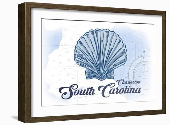 Charleston, South Carolina - Scallop Shell - Blue - Coastal Icon-Lantern Press-Framed Art Print