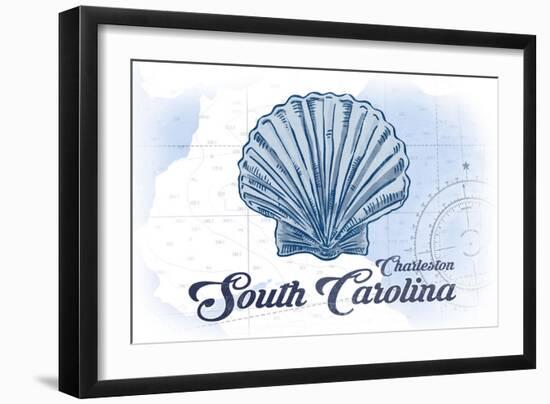 Charleston, South Carolina - Scallop Shell - Blue - Coastal Icon-Lantern Press-Framed Art Print