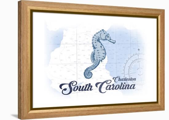 Charleston, South Carolina - Seahorse - Blue - Coastal Icon-Lantern Press-Framed Stretched Canvas
