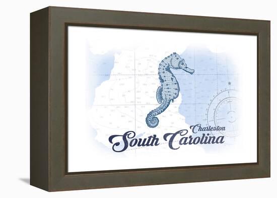 Charleston, South Carolina - Seahorse - Blue - Coastal Icon-Lantern Press-Framed Stretched Canvas