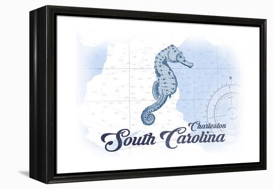 Charleston, South Carolina - Seahorse - Blue - Coastal Icon-Lantern Press-Framed Stretched Canvas