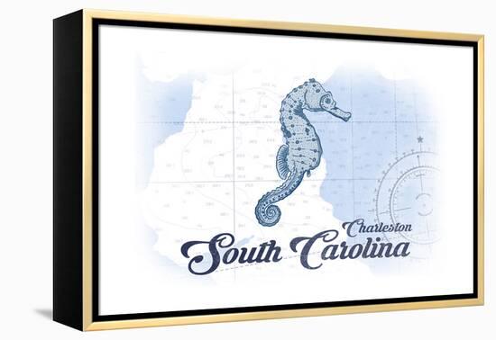 Charleston, South Carolina - Seahorse - Blue - Coastal Icon-Lantern Press-Framed Stretched Canvas