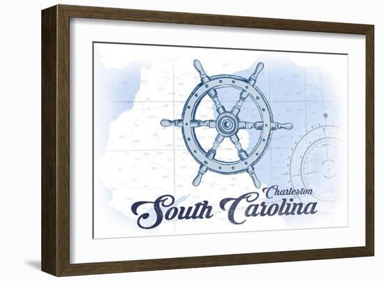 Charleston, South Carolina - Ship Wheel - Blue - Coastal Icon-Lantern Press-Framed Art Print