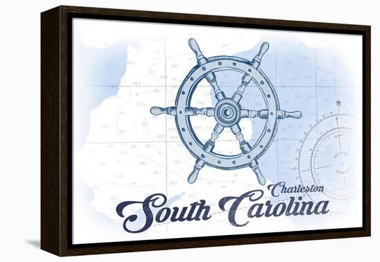 Charleston, South Carolina - Ship Wheel - Blue - Coastal Icon-Lantern Press-Framed Stretched Canvas