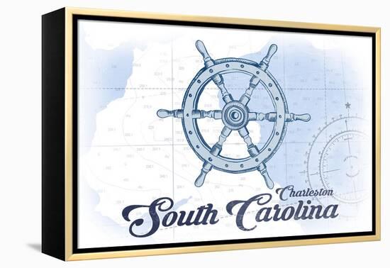 Charleston, South Carolina - Ship Wheel - Blue - Coastal Icon-Lantern Press-Framed Stretched Canvas