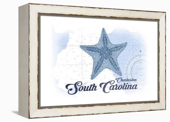 Charleston, South Carolina - Starfish - Blue - Coastal Icon-Lantern Press-Framed Stretched Canvas