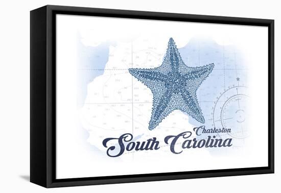 Charleston, South Carolina - Starfish - Blue - Coastal Icon-Lantern Press-Framed Stretched Canvas