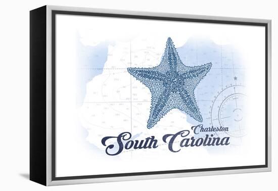 Charleston, South Carolina - Starfish - Blue - Coastal Icon-Lantern Press-Framed Stretched Canvas