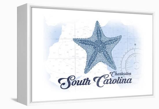 Charleston, South Carolina - Starfish - Blue - Coastal Icon-Lantern Press-Framed Stretched Canvas