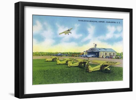 Charleston, South Carolina - Taking Off at Charleston Municipal Airport-Lantern Press-Framed Art Print