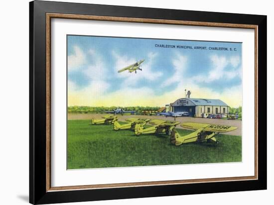 Charleston, South Carolina - Taking Off at Charleston Municipal Airport-Lantern Press-Framed Art Print