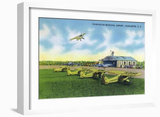 Charleston, South Carolina - Taking Off at Charleston Municipal Airport-Lantern Press-Framed Art Print