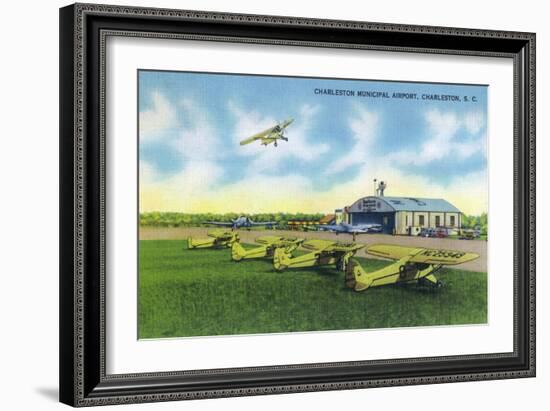 Charleston, South Carolina - Taking Off at Charleston Municipal Airport-Lantern Press-Framed Art Print