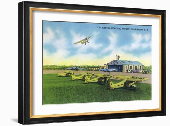 Charleston, South Carolina - Taking Off at Charleston Municipal Airport-Lantern Press-Framed Art Print