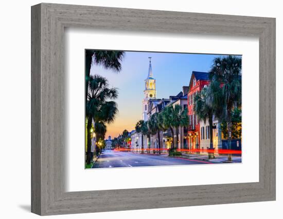 Charleston, South Carolina, USA Cityscape in the Historic French Quarter at Twilight.-Sean Pavone-Framed Photographic Print