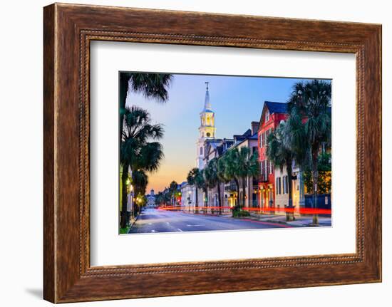 Charleston, South Carolina, USA Cityscape in the Historic French Quarter at Twilight.-Sean Pavone-Framed Photographic Print