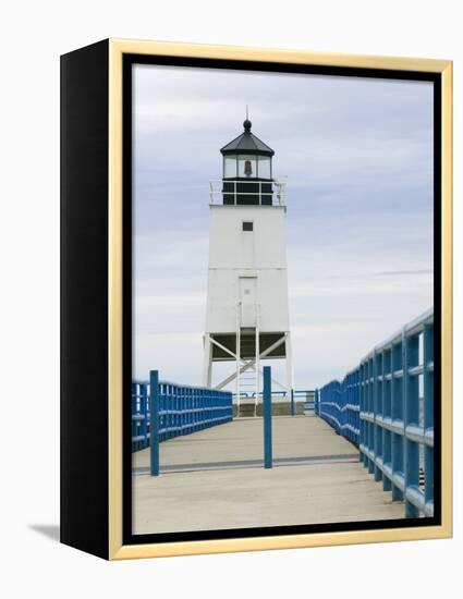 Charlevoix Lighthouse on Lake Michigan, Michigan, USA-Walter Bibikow-Framed Premier Image Canvas