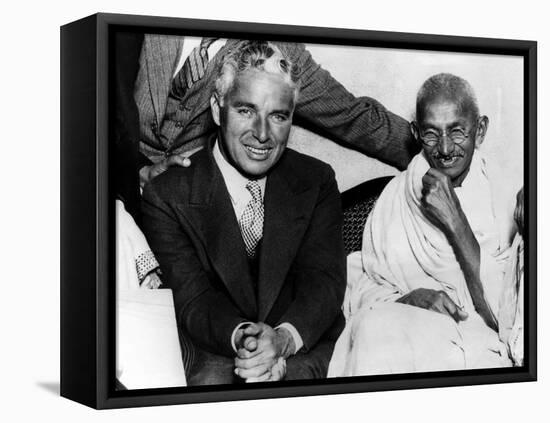 Charlie Chaplin and Mahatma Gandhi, London, England, September 22, 1931-null-Framed Stretched Canvas