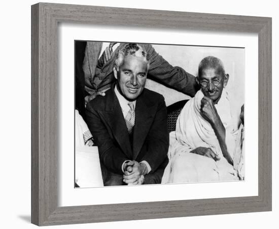 Charlie Chaplin and Mahatma Gandhi, London, England, September 22, 1931-null-Framed Photo