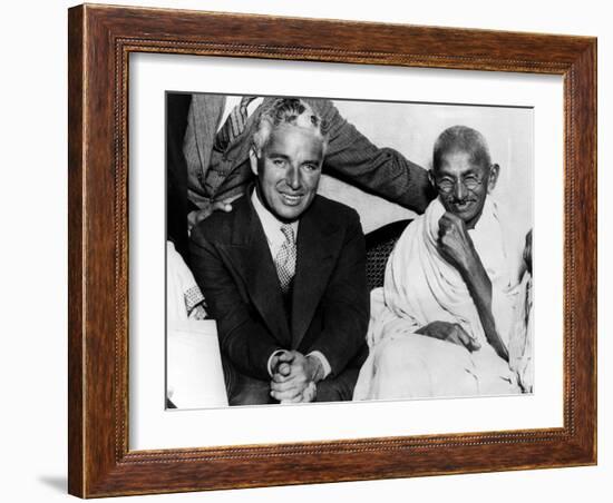 Charlie Chaplin and Mahatma Gandhi, London, England, September 22, 1931-null-Framed Photo