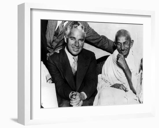 Charlie Chaplin and Mahatma Gandhi, London, England, September 22, 1931-null-Framed Photo