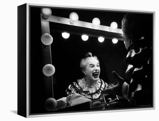 Charlie Chaplin at Dressing Room Mirror, Giving Himself a Wide Grin-W^ Eugene Smith-Framed Premier Image Canvas