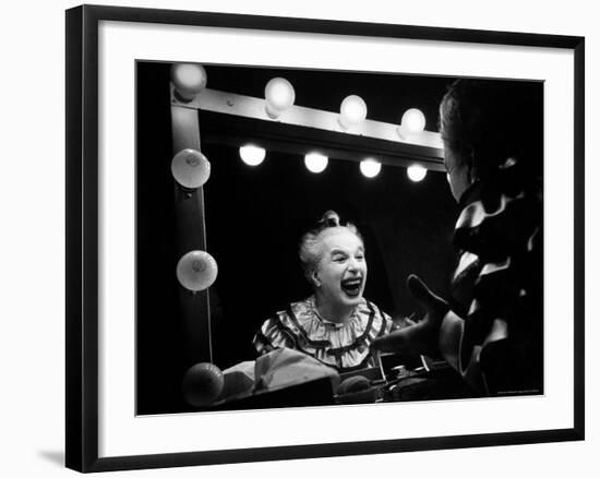 Charlie Chaplin at Dressing Room Mirror, Giving Himself a Wide Grin-W^ Eugene Smith-Framed Premium Photographic Print