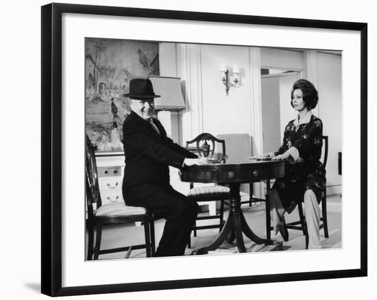 Charlie Chaplin Directing Actress Sophia Loren in Scene from Movie "A Countess from Hong Kong"-Alfred Eisenstaedt-Framed Premium Photographic Print