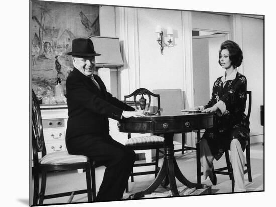 Charlie Chaplin Directing Actress Sophia Loren in Scene from Movie "A Countess from Hong Kong"-Alfred Eisenstaedt-Mounted Premium Photographic Print