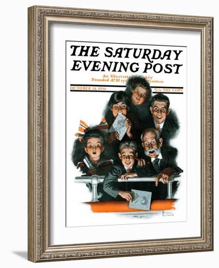 "Charlie Chaplin Fans" Saturday Evening Post Cover, October 14,1916-Norman Rockwell-Framed Giclee Print