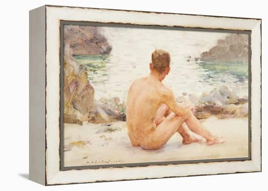 Charlie Seated on the Sand, 1907-Henry Scott Tuke-Framed Premier Image Canvas