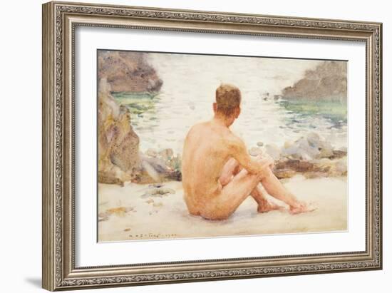 Charlie Seated on the Sand, 1907-Henry Scott Tuke-Framed Giclee Print