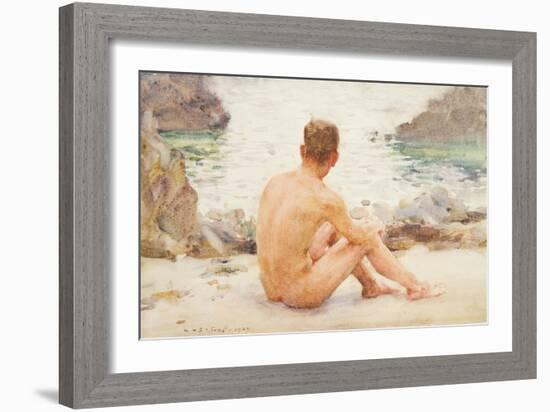 Charlie Seated on the Sand, 1907-Henry Scott Tuke-Framed Giclee Print