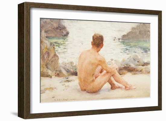 Charlie Seated on the Sand, 1907-Henry Scott Tuke-Framed Giclee Print